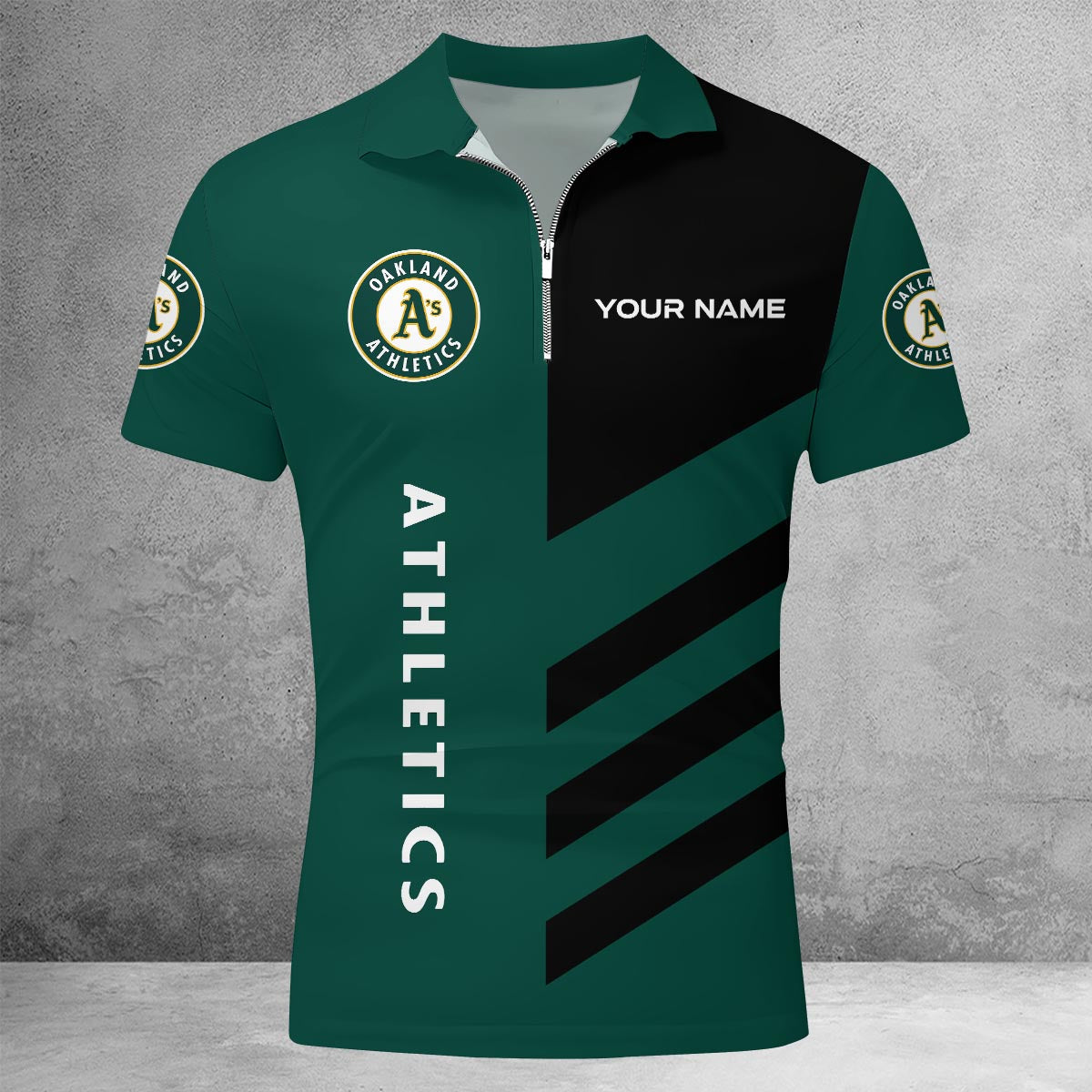 LIMITED EDITION - NEW CUSTOMIZED MLB23 OAS OAKLAND ATHLETICS ZIP POLO SHIRT