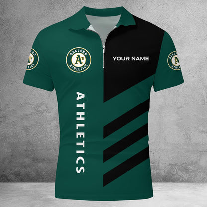 LIMITED EDITION - NEW CUSTOMIZED MLB23 OAS OAKLAND ATHLETICS ZIP POLO SHIRT