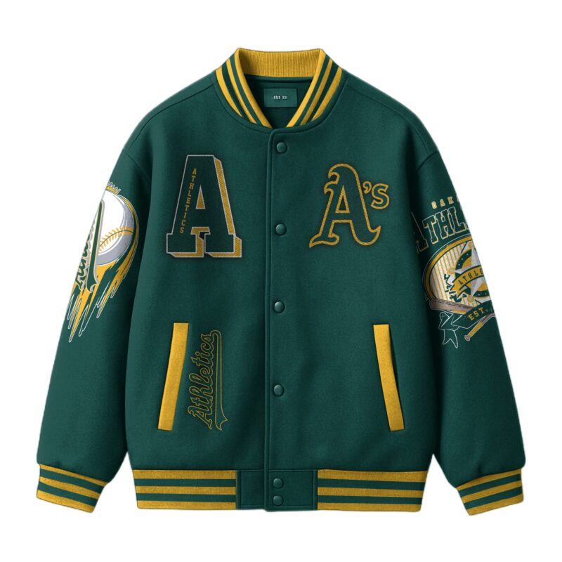 LIMITED EDITION - NEW CUSTOMIZED MLB23 OL ATHLETICS SATIN VARSITY & BASEBALL JACKET