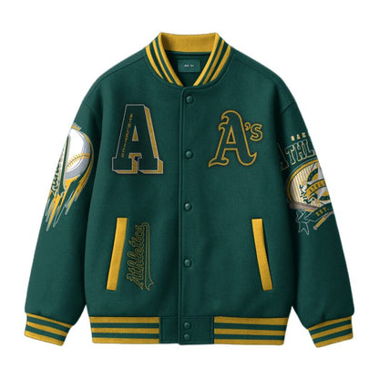 LIMITED EDITION - NEW CUSTOMIZED MLB23 OL ATHLETICS SATIN VARSITY & BASEBALL JACKET