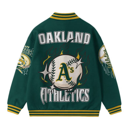 LIMITED EDITION - NEW CUSTOMIZED MLB23 OL ATHLETICS SATIN VARSITY & BASEBALL JACKET