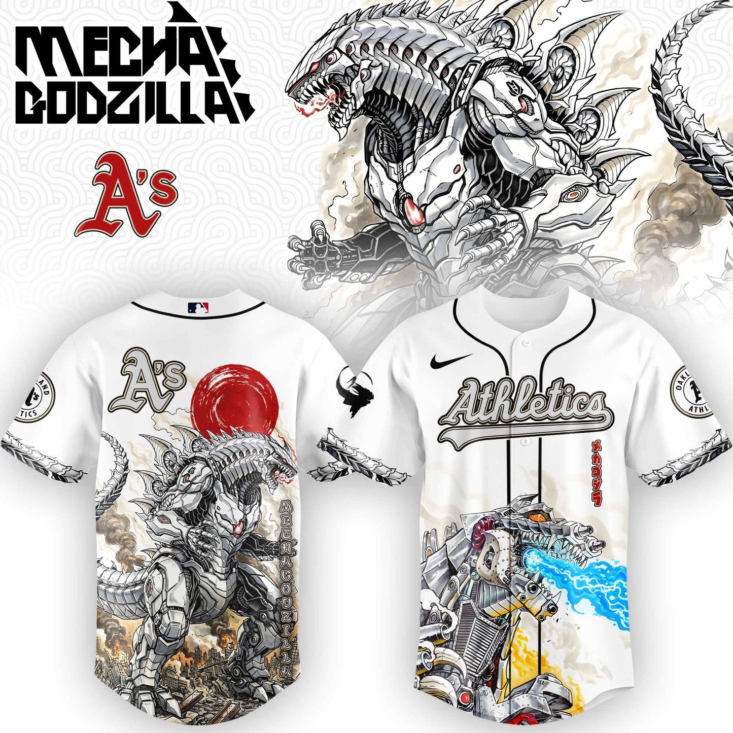 LIMITED EDITION - NEW CUSTOMIZED MLB23 OL ATHLETICS x GODZILLA BASEBALL JERSEY