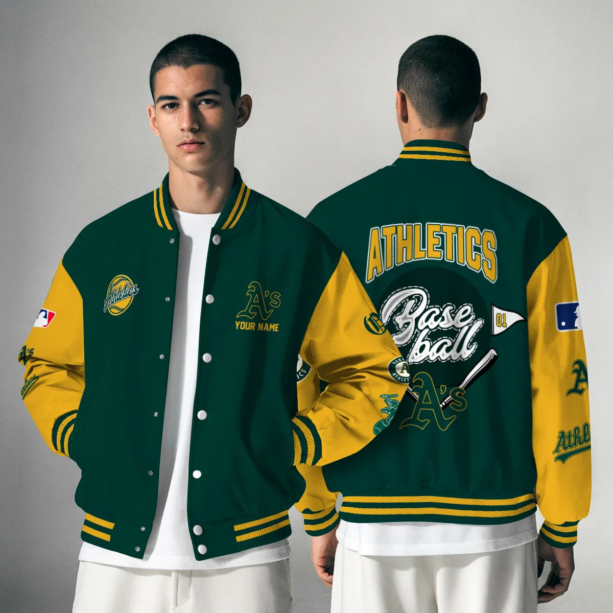 LIMITED EDITION - NEW PREMIUM MLB23 OAS OAKLAND ATHLETICS SATIN VARSITY JACKET