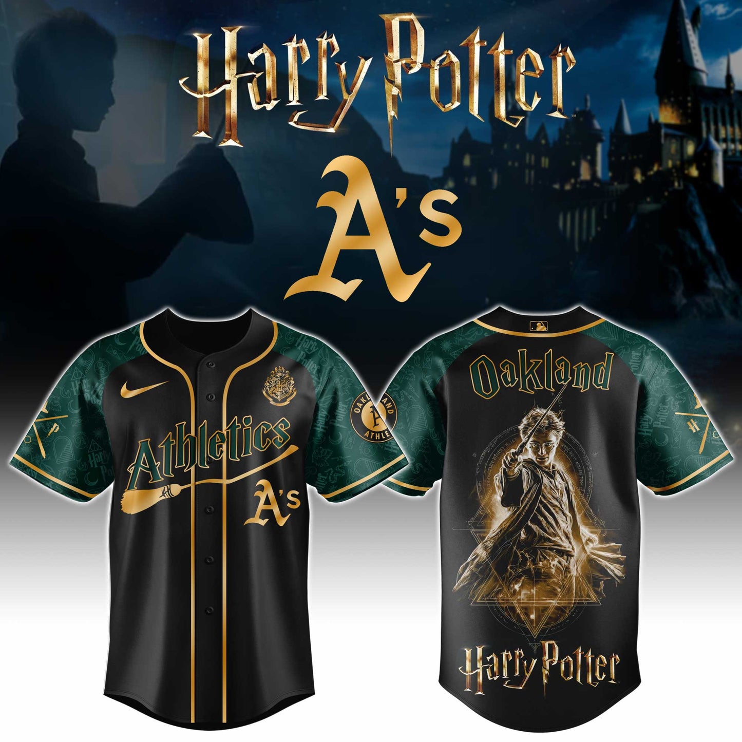 LIMITED EDITION - NEW CUSTOMIZED MLB23 OAS OAKLAND ATHLETICS x HARRY POTTER BASEBALL JERSEY & CAP