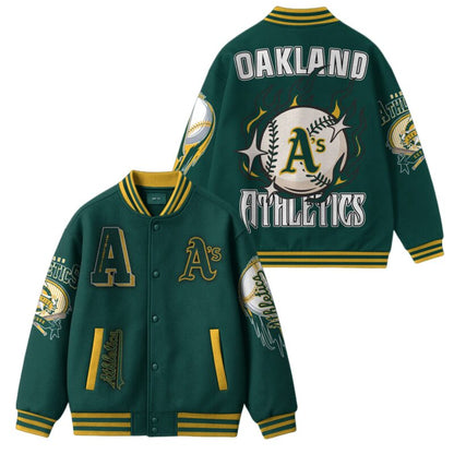 LIMITED EDITION - NEW CUSTOMIZED MLB23 OL ATHLETICS SATIN VARSITY & BASEBALL JACKET