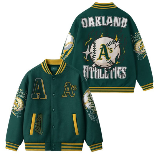LIMITED EDITION - NEW CUSTOMIZED MLB23 OL ATHLETICS SATIN VARSITY & BASEBALL JACKET