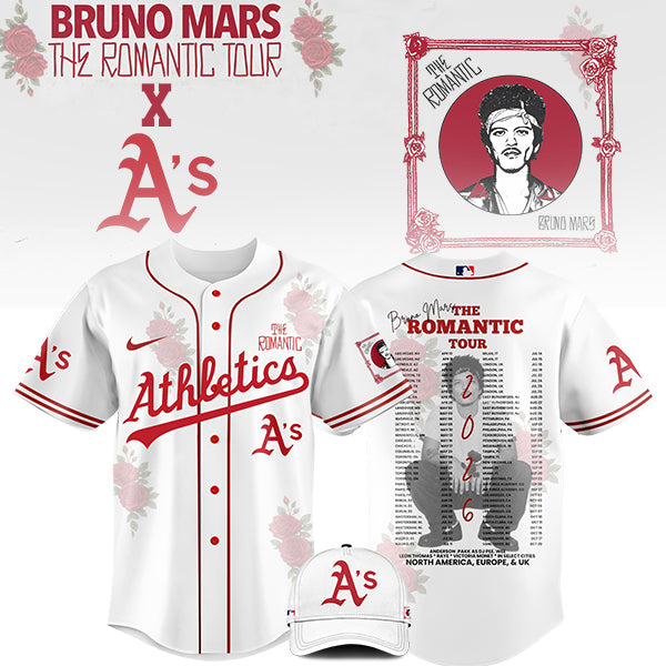 LIMITED EDITION - NEW CUSTOMIZED MLB23 OL ATHLETICS x BRUNO MARS BASEBALL JERSEY & CAP