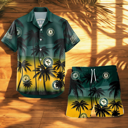 LIMITED EDITION - NEW CUSTOMIZED MLB23 OAS OAKLAND ATHLETICS UNISEX HAWAIIAN SHIRT & SHORTS SET