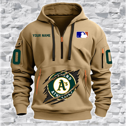 LIMITED EDITION - NEW CUSTOMIZED MLB23 OL ATHLETICS QUARTER ZIP HOODIE