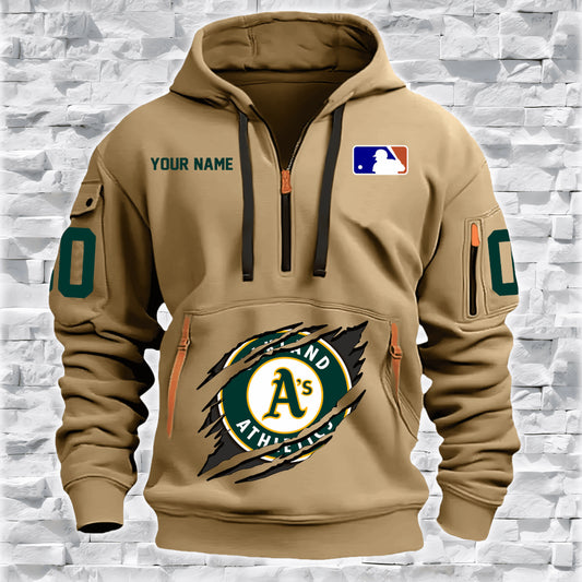 LIMITED EDITION - NEW CUSTOMIZED MLB23 OL ATHLETICS QUARTER ZIP HOODIE