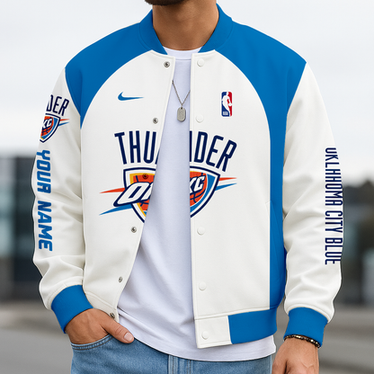 LIMITED EDITION - NEW CUSTOMIZED NBA01 OC OKLAHOMA CITY THUNDER BASEBALL JACKET, SATIN VARSITY JACKET