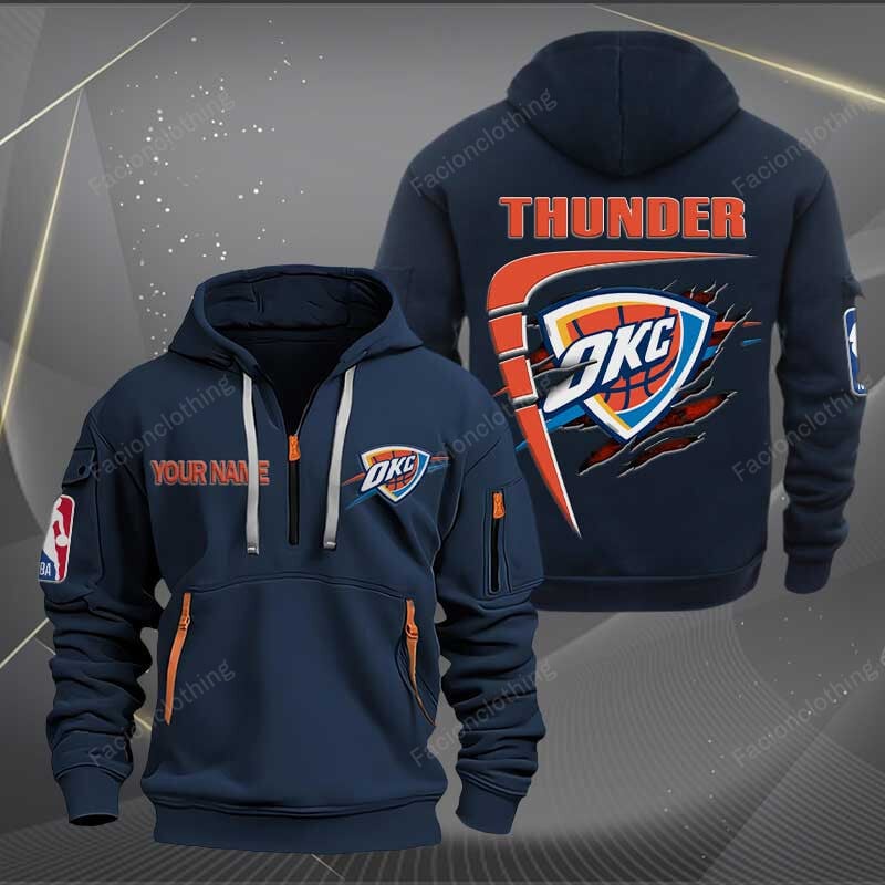 [HOT DEAL] NEW CUSTOMIZED NBA01 OC OKLAHOMA CITY THUNDER QUARTER ZIP HOODIE