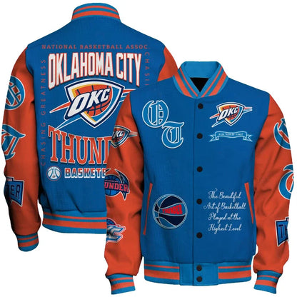 LIMITED EDITION - NEW CUSTOMIZED NBA01 OCT OKLAHOMA CITY THUNDER BASEBALL JACKET, SATIN VARSITY JACKET