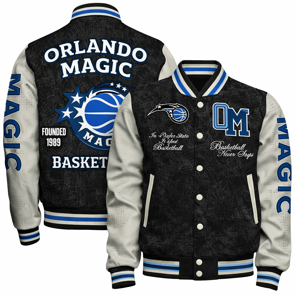 LIMITED EDITION - NEW CUSTOMIZED NBA15 OMA ORLANDO MAGIC BASEBALL JACKET, SATIN VARSITY JACKET