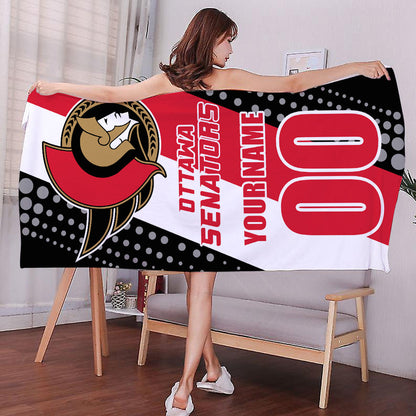 LIMITED EDITION - NEW CUSTOMIZED NHL29 OSN OTTAWA SENATORS BEACH & BATH TOWEL