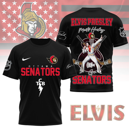 LIMITED EDITION - NEW CUSTOMIZED NHL29 OSN OTTAWA SENATORS X ELVIS PRESLEY FAN 3D SHIRT