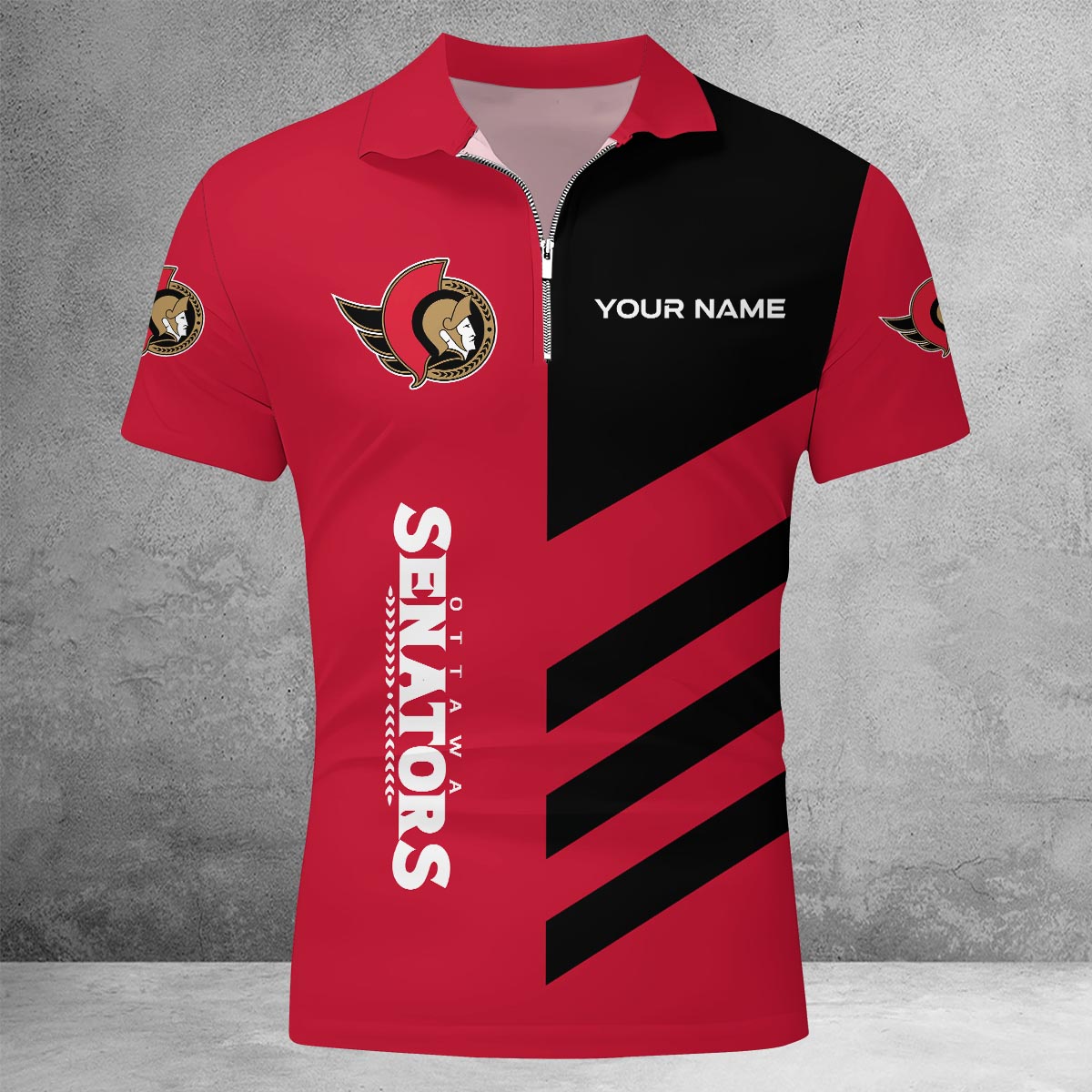 LIMITED EDITION - NEW CUSTOMIZED NHL29 OSN OTTAWA SENATORS ZIP POLO SHIRT