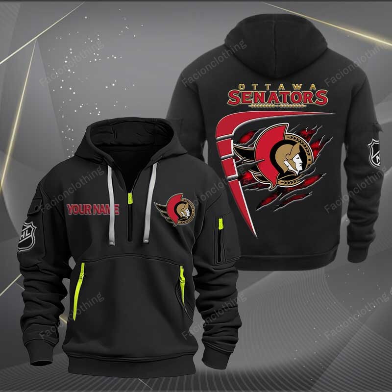 LIMITED EDITION - NEW CUSTOMIZED NHL29 OSN OTTAWA SENATORS QUARTER ZIP HOODIE