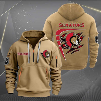 LIMITED EDITION - NEW CUSTOMIZED NHL29 OSN OTTAWA SENATORS QUARTER ZIP HOODIE