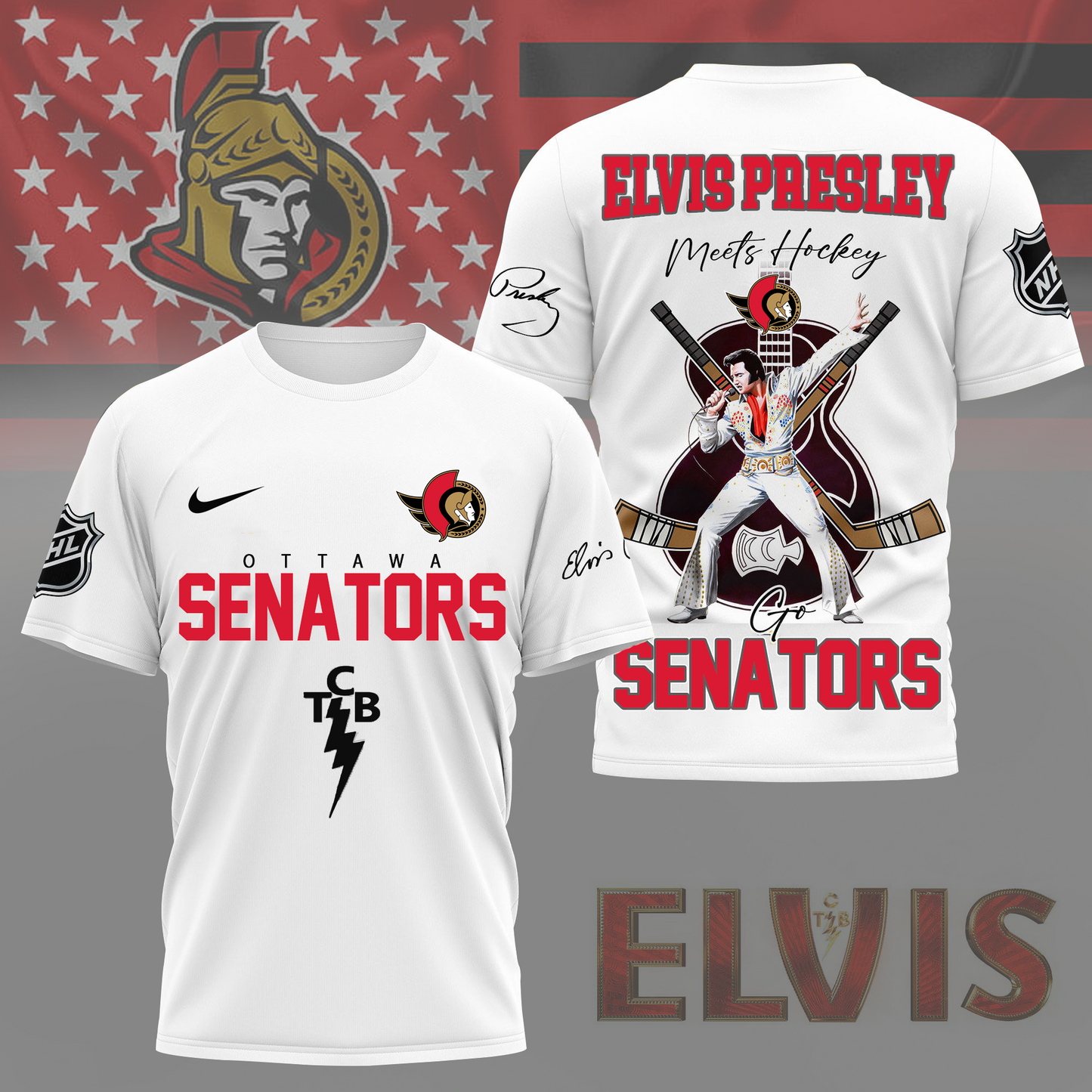 LIMITED EDITION - NEW CUSTOMIZED NHL29 OSN OTTAWA SENATORS X ELVIS PRESLEY FAN 3D SHIRT
