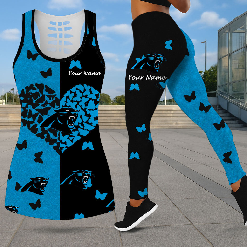 LIMITED EDITION - NEW CUSTOMIZED NFL23 CLP CAROLINA PANTHERS LEGGINGS & HOLLOW TANK TOP SET
