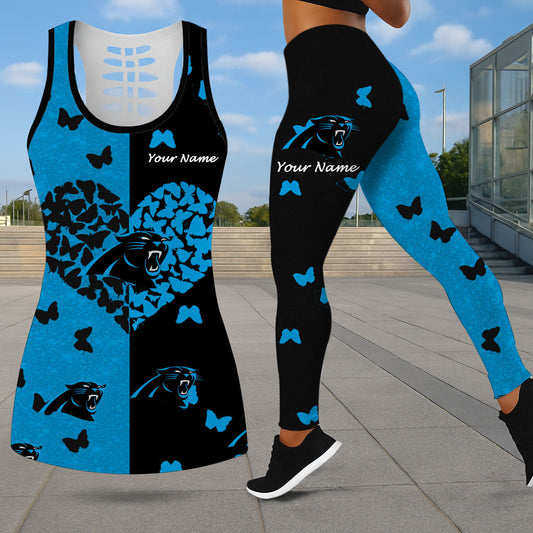 LIMITED EDITION - NEW CUSTOMIZED NFL23 CLP CAROLINA PANTHERS LEGGINGS & HOLLOW TANK TOP SET