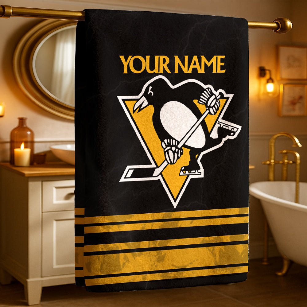 LIMITED EDITION - NEW CUSTOMIZED NHL26 PBP PITTSBURGH PENGUINS BEACH & BATH TOWEL