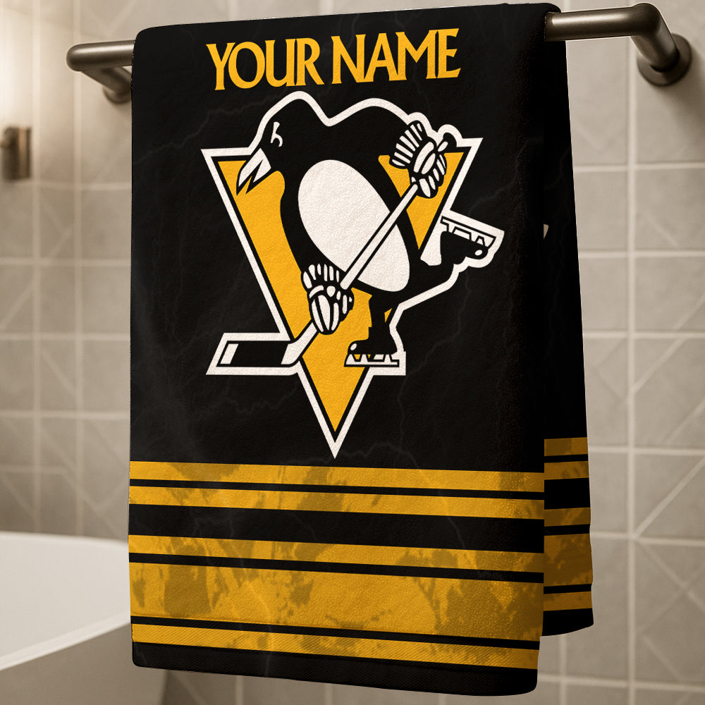 LIMITED EDITION - NEW CUSTOMIZED NHL26 PBP PITTSBURGH PENGUINS BEACH & BATH TOWEL