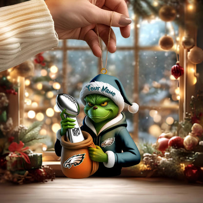 LIMITED EDITION - NEW CUSTOMIZED NFL02 PPE PHILADELPHIA EAGLES THE GRINCH ACRYLIC ORNAMENT