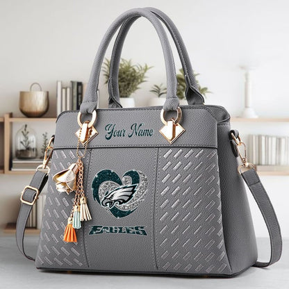 LIMITED EDITION - NEW CUSTOMIZED NFL02 PPE PHILADELPHIA EAGLES ZIP HANDBAG MULTICOLOR