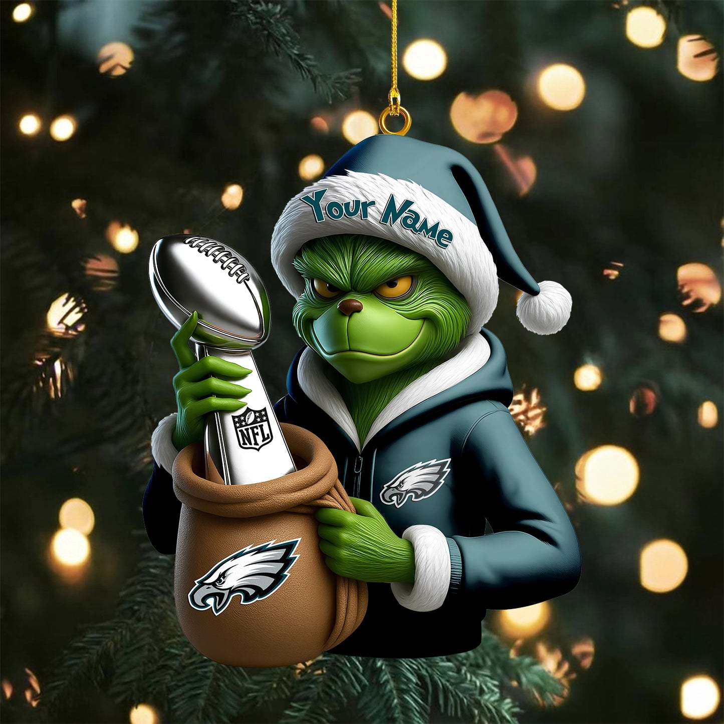 LIMITED EDITION - NEW CUSTOMIZED NFL02 PPE PHILADELPHIA EAGLES THE GRINCH ACRYLIC ORNAMENT