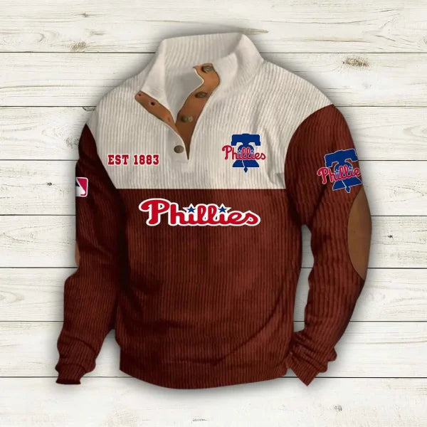 [FLASH SALE] NEW CUSTOMIZED MLB11 PPS PHILADELPHIA PHILLIES BUTTON SWEATSHIRTS STAND COLLAR