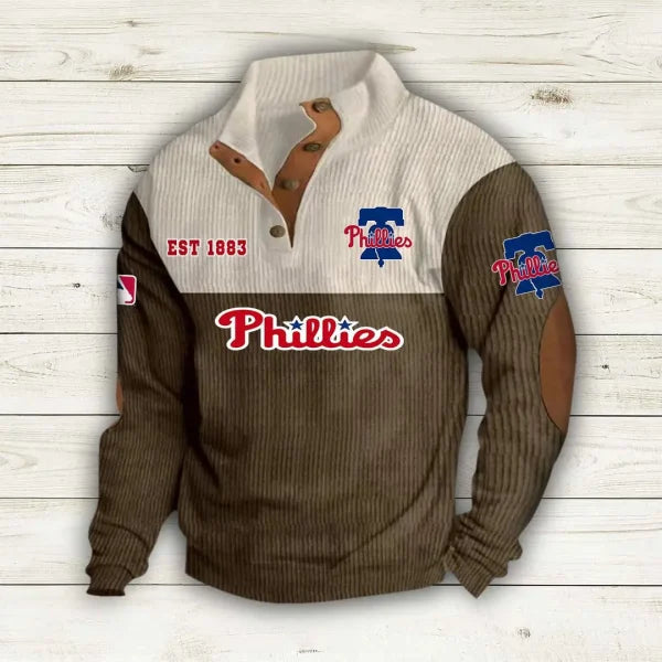 [FLASH SALE] NEW CUSTOMIZED MLB11 PPS PHILADELPHIA PHILLIES BUTTON SWEATSHIRTS STAND COLLAR