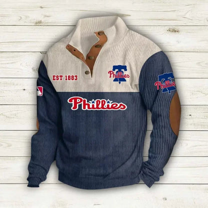 [FLASH SALE] NEW CUSTOMIZED MLB11 PPS PHILADELPHIA PHILLIES BUTTON SWEATSHIRTS STAND COLLAR