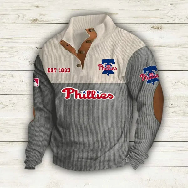 [FLASH SALE] NEW CUSTOMIZED MLB11 PPS PHILADELPHIA PHILLIES BUTTON SWEATSHIRTS STAND COLLAR