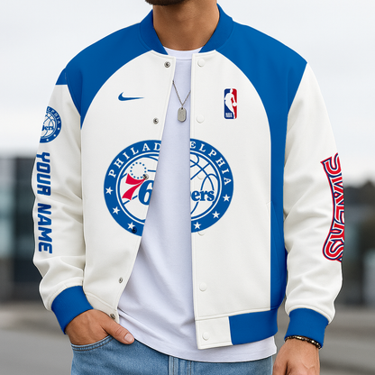 LIMITED EDITION - NEW CUSTOMIZED NBA26 P76 PHILADELPHIA 76ERS BASEBALL JACKET, SATIN VARSITY JACKET