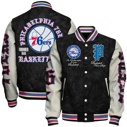 LIMITED EDITION - NEW CUSTOMIZED NBA26 P76 PHILADELPHIA 76ERS BASEBALL JACKET, SATIN VARSITY JACKET