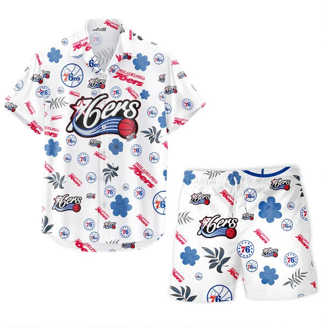 LIMITED EDITION - NEW CUSTOMIZED NBA26 P76 PHILADELPHIA 76ERS UNISEX HAWAIIAN SHIRT & SHORTS SET