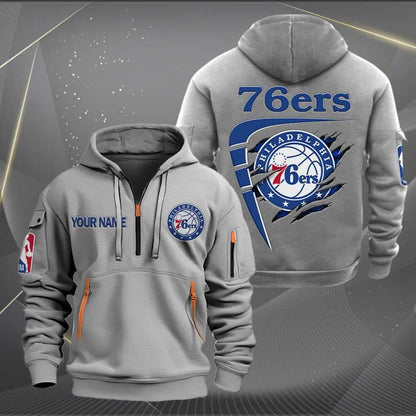 [HOT DEAL] NEW CUSTOMIZED NBA26 P76 PHILADELPHIA 76ERS QUARTER ZIP HOODIE