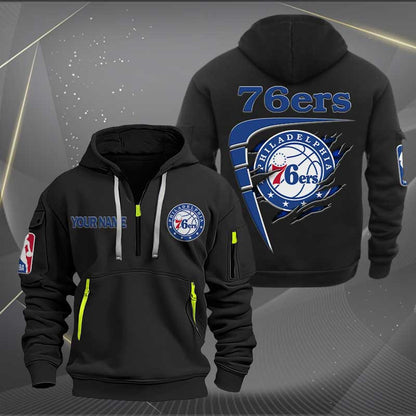 [HOT DEAL] NEW CUSTOMIZED NBA26 P76 PHILADELPHIA 76ERS QUARTER ZIP HOODIE