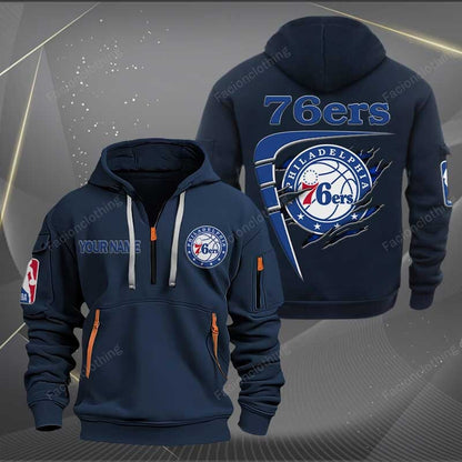[HOT DEAL] NEW CUSTOMIZED NBA26 P76 PHILADELPHIA 76ERS QUARTER ZIP HOODIE