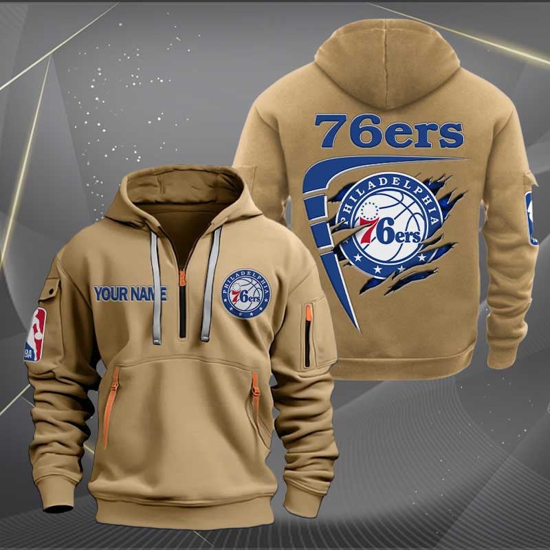 [HOT DEAL] NEW CUSTOMIZED NBA26 P76 PHILADELPHIA 76ERS QUARTER ZIP HOODIE