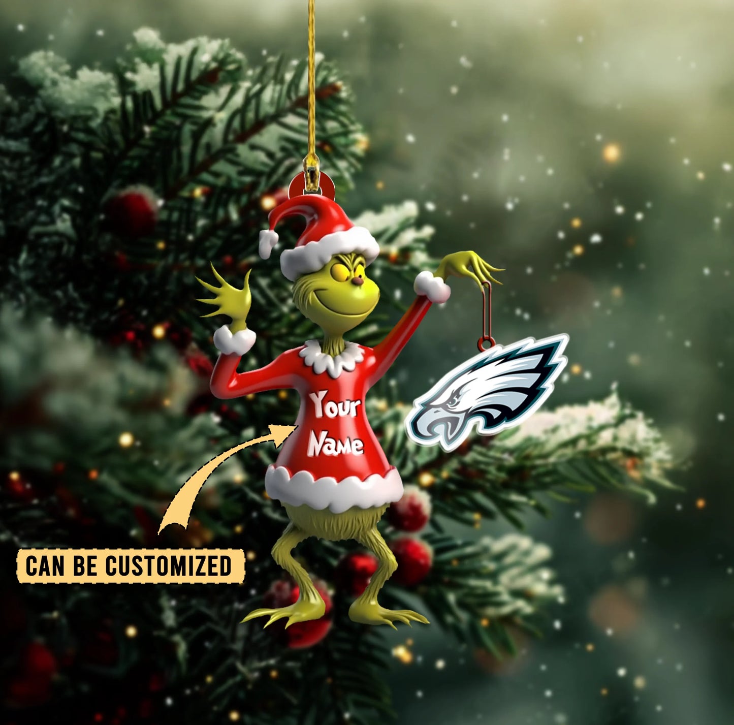 LIMITED EDITION - NEW CUSTOMIZED NFL02 PPE PHILADELPHIA EAGLES THE GRINCH ACRYLIC ORNAMENT