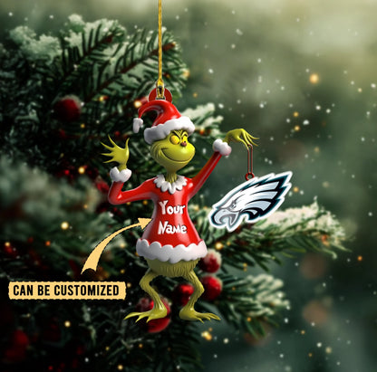 LIMITED EDITION - NEW CUSTOMIZED NFL02 PPE PHILADELPHIA EAGLES THE GRINCH ACRYLIC ORNAMENT
