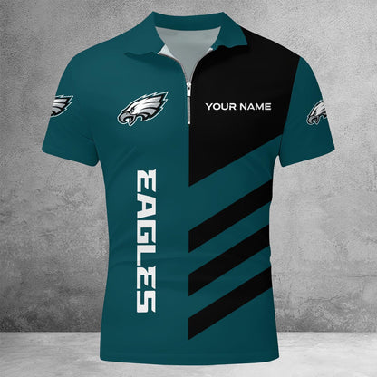 LIMITED EDITION - NEW CUSTOMIZED NFL02 PPE PHILADELPHIA EAGLES ZIP POLO SHIRT