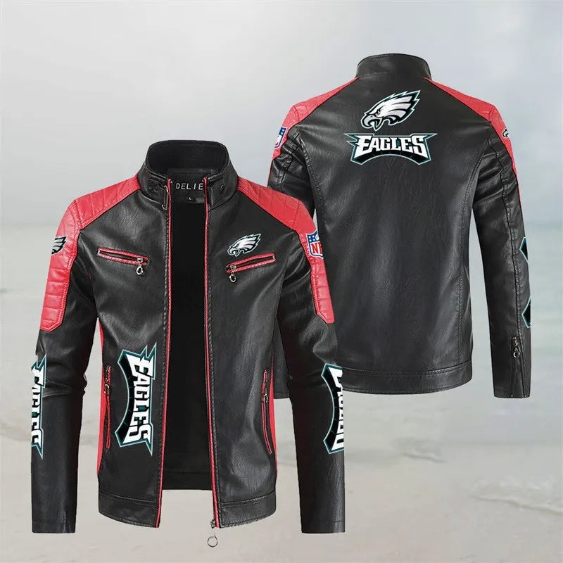 LIMITED EDITION - NEW CUSTOMIZED NFL02 PPE PHILADELPHIA EAGLES LEATHER BIKER JACKET