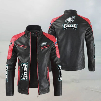 LIMITED EDITION - NEW CUSTOMIZED NFL02 PPE PHILADELPHIA EAGLES LEATHER BIKER JACKET