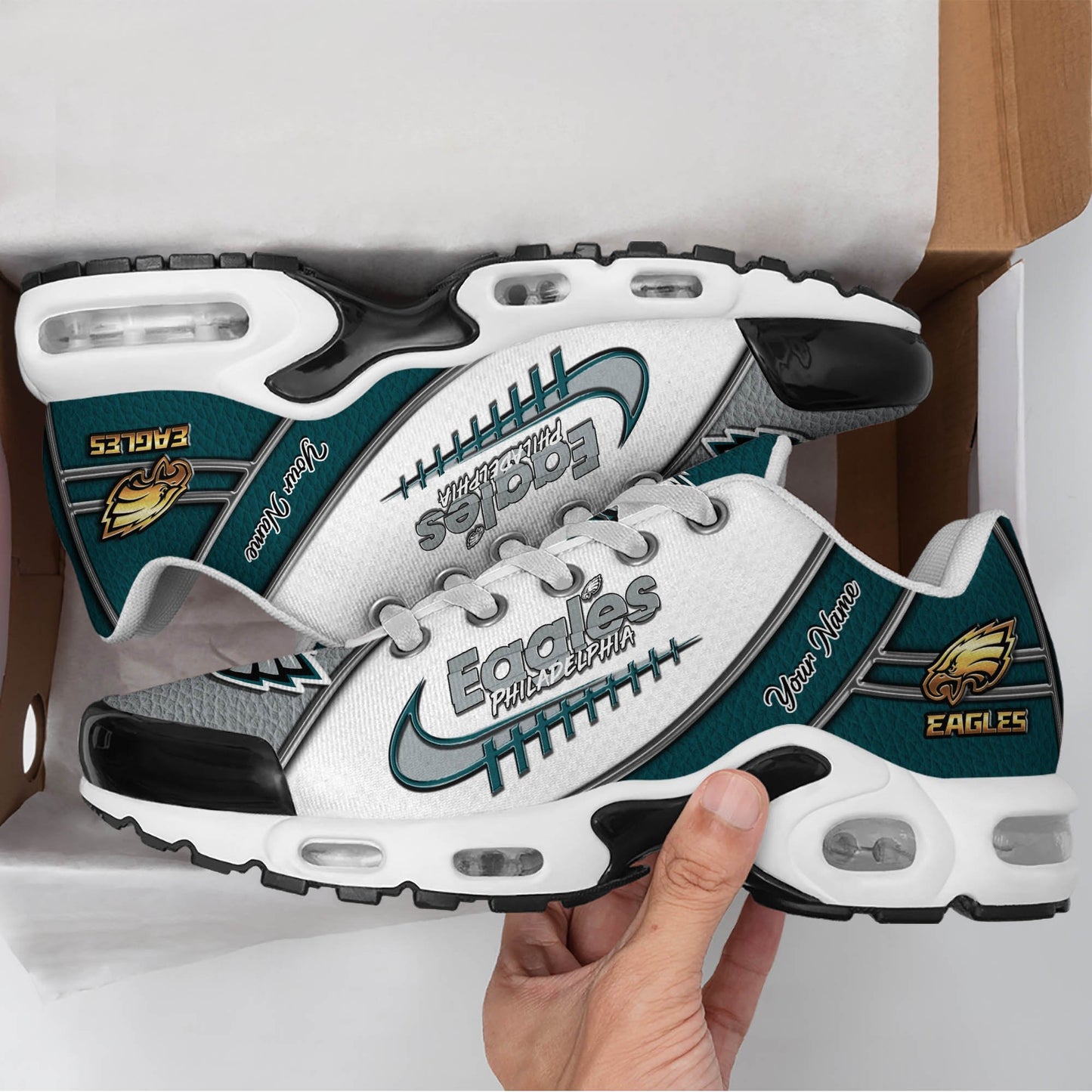 LIMITED EDITION - NEW CUSTOMIZED NFL02 PPE PHILADELPHIA EAGLES UNISEX AIR MAX PLUS SNEAKERS