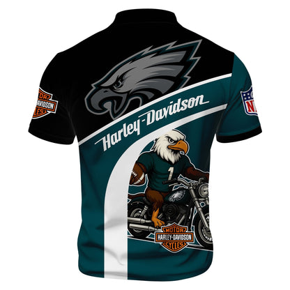 LIMITED EDITION - NEW CUSTOMIZED NFL02 PPE PHILADELPHIA EAGLES HARLEY-DAVIDSON POLO WITH ZIPPER SHIRT
