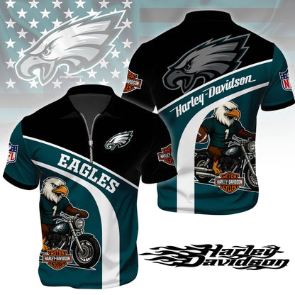 LIMITED EDITION - NEW CUSTOMIZED NFL02 PPE PHILADELPHIA EAGLES HARLEY-DAVIDSON POLO WITH ZIPPER SHIRT